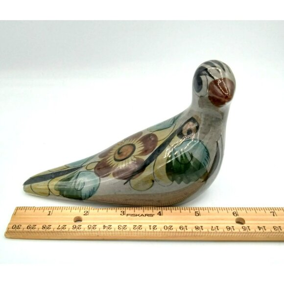 Tonala Bird Hand Painted Mexican Pottery Vintage Folk Art 3.75 Inch Flower 1960s - Picture 2 of 14